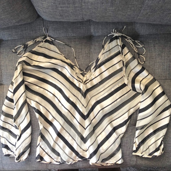 Rare Black/white striped silk blouse top MNG Sz. S - Picture 2 of 5